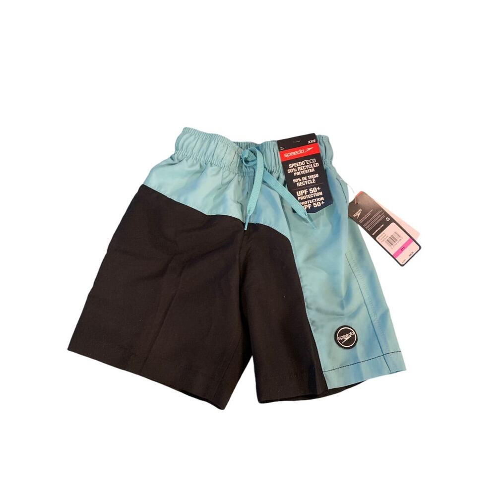 XXS Speedo Boys New Turquoise Black Swim Trunks UPF 50+ Sun Protection